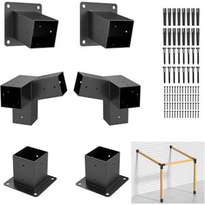 15 3-Way 6pcs Slanted Roof Pergola Bracket Set, Roof Wall Mount Extension Bracket Kit,4" x 4" (Actual: 3.5x3.5 Inch) Powder-Coated Pergola Hardware for Porch,Gazebo, Backyard