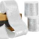 3 Rolls White Glitter Chiffon Ribbon, 1.5 Inch 15 Yards Silver Silk Frayed Ribbon for Flower Bouquet, Gift Wrapping, Wedding, Birthday Party Decor