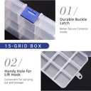 Bead Organizer Box, 2PCS 15 Compartment Craft Storage Container with Removable Divider, Plastic Empty Case for Jewelry Rhinestone Charms Crystal Press On Fake Nail, Hair Stuff Small Accessory