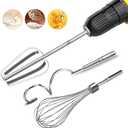 homicozy 3-Piece Stainless Steel Hand Mixer Attachment Set - Whisk, Dough Hook, Egg Beater for Drills - Dishwasher Safe, 7.5 Inch (Drill Not Included)