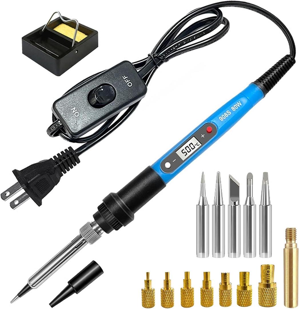 Soldering Iron Heat Set Insert Tool, 80W 110V LCD Digital Soldering Welding Iron Kit with Iron Tips and Heat Set Insert Tips, 16-in-1 Adjustable Temperature 180-500 Solder Kit, Blue