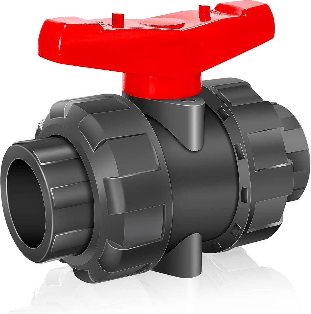 2 Inch UPVC Slip Socket End True Union Ball Valve - Full Port, Heavy Duty Corrosion Resistant, Reversible PTFE Seat with 2 EPDM O-rings for Swimming Pool & Industrial Pipe Connection