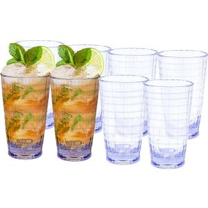 15oz Unbreakable Plastic Drinking Glasses, Shatterproof Plastic Tumblers, Reusable Acrylic Glasses Drinkware Set Cup of 8, Stackable, BPA-Free, Dishwasher-Safe
