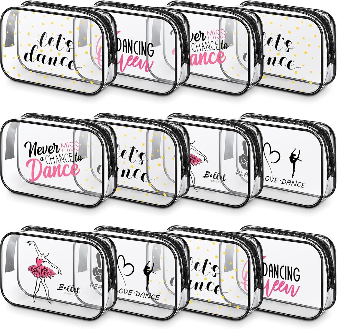 Abbylike 12 Pcs 7 x 4.7 x 2.4'' Dance Team Gifts Makeup Bags Gifts Bulk for Dancers Team Christmas Makeup Bags PVC Clear Cheer Case Toiletry Zipper Pouch for Women Xmas