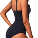 Holipick Crochet Tummy Control One Piece Swimsuit Modest Bathing Suit High Neck Full Coverage Swimwear (Black, L)