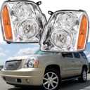 Headlight Assembly for 2007 2008 2009 2010 2011 2012 2013 2014 GMC Yukon XL 1500 2500 Headlights Chrome Housing Clear Lens Driver and Paseenger Side Replacement GM2502265 GM2503265