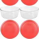 Pyrex 7 Cup Storage Capacity Plus Round Dish with Plastic Cover Sold in Packs of 4, Pack of 4, Red
