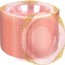 100PCS Clear Pink Plastic Bowls - 12 oz Pink Gold Disposable Salad Bowls - Heavy Duty Disposable Soup Bowl - Fancy Plastic Ice Cream Bowl for Weddings Parties Dinners Picnics