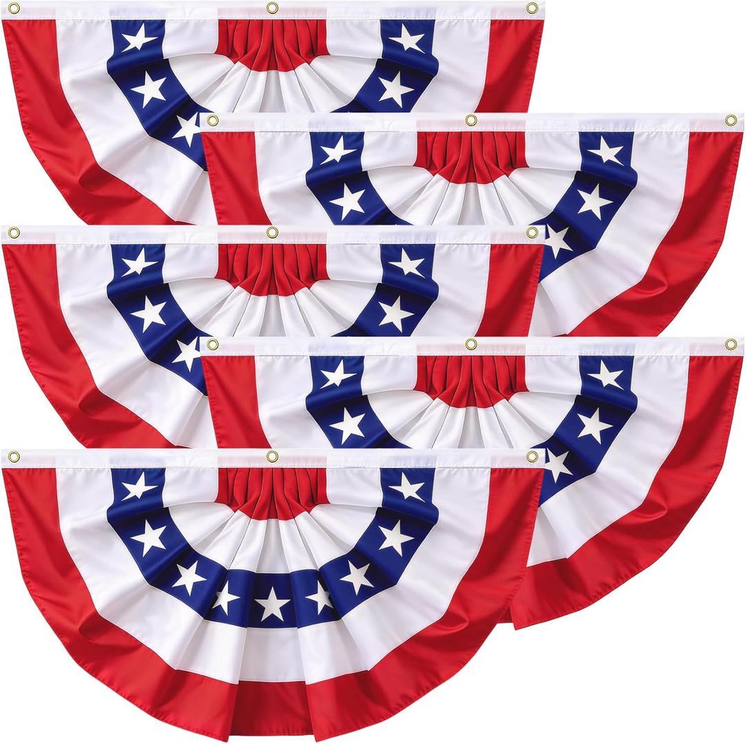 5PCS 2x4 Ft 4th of July Decorations - Patriotic Bunting Flags Outdoor, Red White and Blue Pleated Fan Flags for Memorial Day, Independence Day & 250th Anniversary Parade Decor