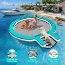 CALOBANA Water Hammock with Dog Boat Ramp, Inflatable Round Floating Ring for Adults Pets Heavy Duty Floating Dock Tanning Pool Lounger Float Island Platform for Pool Sea River Dock Boat Party, 8Ft