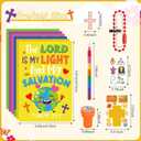 Cinrobiye 72 PCS Bible Coloring Books Party Favors Set Religious Party Favors Goodie Bag Fillers Christian Birthday Party Supplies DIY Scene Sticker Temporary Tattoo Crafts for Sunday School Church