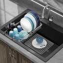 GSlife Expandable Dish Drying Rack for Large Sink- Stainless Steel Over the Sink Dish Drainer with Silicone Sink Protector and Locking Knob for Kitchen, 12.8" W x 13.4"-20.5" L, Silver