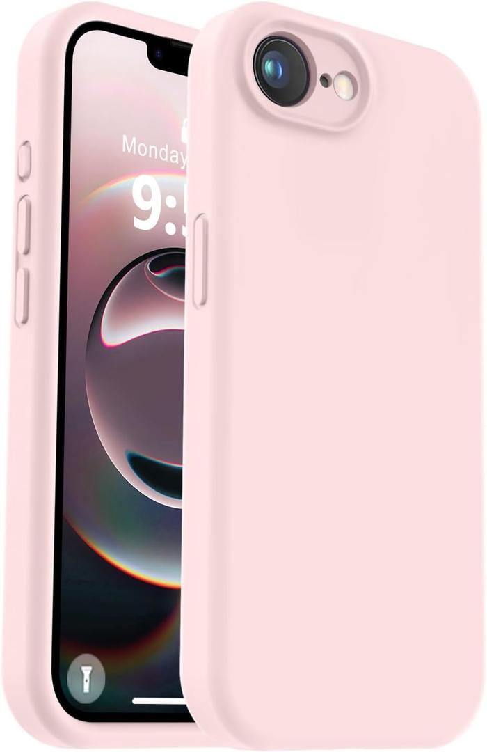 Vooii Compatible with iPhone 16e Case, Liquid Silicone Upgrade [Camera Protection] [Soft Anti-Scratch Microfiber Lining] Shockproof Phone Case for iPhone 16e 6.1 inch - Chalk Pink
