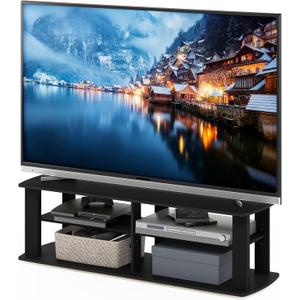 Furinno Nelly TV Stand, 3-Tier Entertainment Center with Open Shelves Storage, TV Console for TV up to 55 Inch, Soft Edges, for Living Room, Bedroom, Black