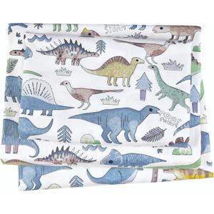 J-pinno Dinosaur World Blue Green Gray Cute Twin 100% Cotton 3 Pieces Sheet Set for Kids Boys Girls Children, Flat Sheet + Fitted Sheet + Pillowcase Bedding Decoration Gift Set