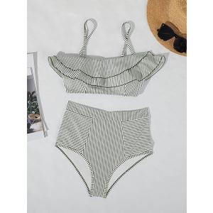Saodimallsu Bikini Sets for Women High Waisted Bandeau Ruffle Swimsuit Top Two Piece Striped Bathing Swimming Costume,  S