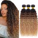 30 32 34 Inch Ombre Bundles Human Hair Color #27 Kinky Curly Bundle Brazilian Remy Hair 3 Bundles Double Weft 3 Tone Black Mixed With Honey Blonde Bundle