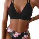 Tainehs Women's Push Up V Neck Bikini Sets Criss Cross Back Two Piece Bathing Suit, M