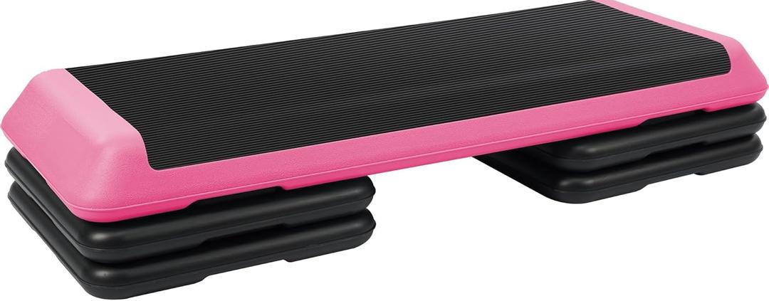Step Aerobic Platform, Exercise Step with levels Adjustable Height, Stackable Risers, Fitness Training Workout Stepper for Home Gym, Cardio Strength, Multiple Size & Color (Pink)