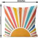 Summer Pillow Covers 16x16 Set of 2 Colorful Stripes Yellow Sunshine Throw Pillows Outdoor Boho Rainbow Sun Decorative Pillow Cases Linen Modern Farmhouse Cushion Case for Home Bedroom Decor