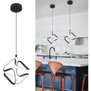 Black Led Pendant Light Fixtures,6000K Cool White Modern Pendant Lights for Kitchen Island,Adjustable Kitchen Island Light Fixture for Dining Room Bedroom Sink, 1 Pack