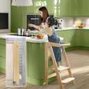 Kids Foldable Step Stool White and Natural Oak