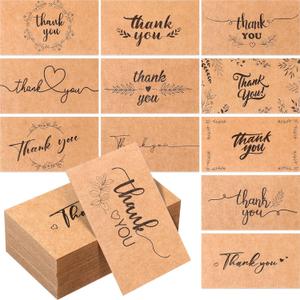 Outus 1200 Pcs Mini Thank You Cards Small Business Kraft Thank You Cards Bulk 2 x 3.5 Inches Business Stock for Your Order for Customer Package Inserts