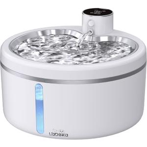 Wireless Cat Water Fountain with Stainless Steel Tray, 84oz/2.5L Pet Fountain for Cats Inside, Cat Fountain for Drinking with Motion Sensor, Ultra Quiet Pump for Pets&Small Animals (84oz+2Filters)