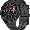 Silicone Band with Stainless Steel Case Cover Compatible with Samsung Galaxy Watch 7 44mm Bands Protective Case Cover for Men (Black)