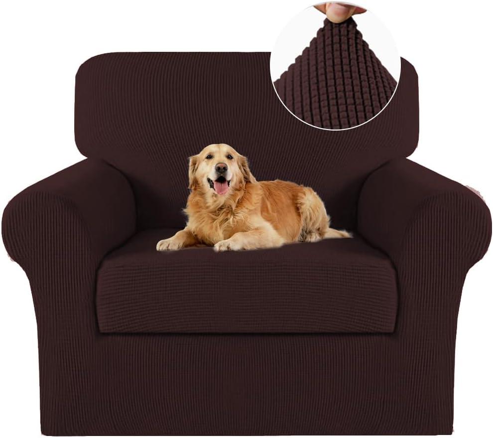 Turquoize 2 Piece Chair Covers Chair Slipcovers for Living Room Armchair Sofa Covers Chair Couch Cover with Arms Washable Furniture Protector for Chairs Feature Thick Jacquard Fabric (Chair, Brown)