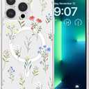 Compatible for iPhone 15 Pro Max Clear Case,Flower Plants Design for Women Girls,Soft TPU Four Corner Reinforced Protective Cover,Bumper Shockproof Full Body Protection for iPhone 15 Pro Max 6.7"