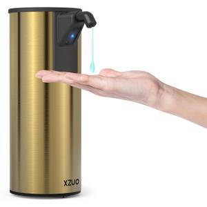 Automatic Soap Dispenser Touchless 11.8oz/350ml Four-Level Adjustable Dispenser VolumeStainless Steel Material,Battery Powered for Wide Compatibility in Kitchen, Bathroom, Hotel & Office (Gold)