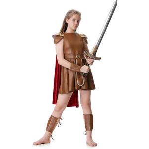 Colorful House warrior costume girls viking costume kids knight medieval armor cosplay outfits (X-Large, Brown)