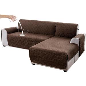 Genina Sectional Couch Covers for Dogs L Shaped Sofa Covers Chaise Lounge Cover Reversible Couch Covers for Sectional Sofa L Shape Furniture Protectors Cover for Pets, Kids (Chocolate, X-Large)