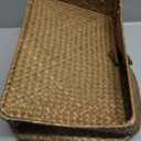 FEIALNDUO Wicker Shelf Baskets with Lid,Seagrass Storage Basket Bins Rectangular Handwoven Basket Boxes for Shelves Desktop Home Organizer (Coffee, Large)