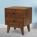 Acacia Silvia Nightstand with 2 Drawers, Solid Wood Bedside Table, Table with Storage Drawers for Bedroom, Bedside End Table with Drawer and Storage Space, Walnut