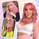 VCKOVCKO 14Inches Loose Wave Bob Wig Wavy Pink Bob Wig with Air Bang Curly Hair Wigs Synthetic Cosplay Party Wigs for Women (14Inches,Solid Pink)