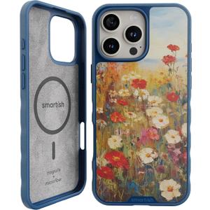 Smartish iPhone 16 Pro Max Magnetic Case - Gripmunk Compatible with MagSafe [Lightweight + Protective] Slim & Thin Grip Cover with Microfiber Lining for Apple iPhone 16 Pro Max - Wildflower Fields