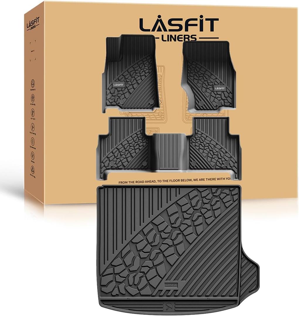 LASFIT Floor Mats & Trunk Mat for Jeep Grand Cherokee WL 2022-2025 5-Seat (Include 4xe, NOT for L), All Weather TPE Custom Fit Car Mats Floor Liners Cargo Liner Cargo Mat Black
