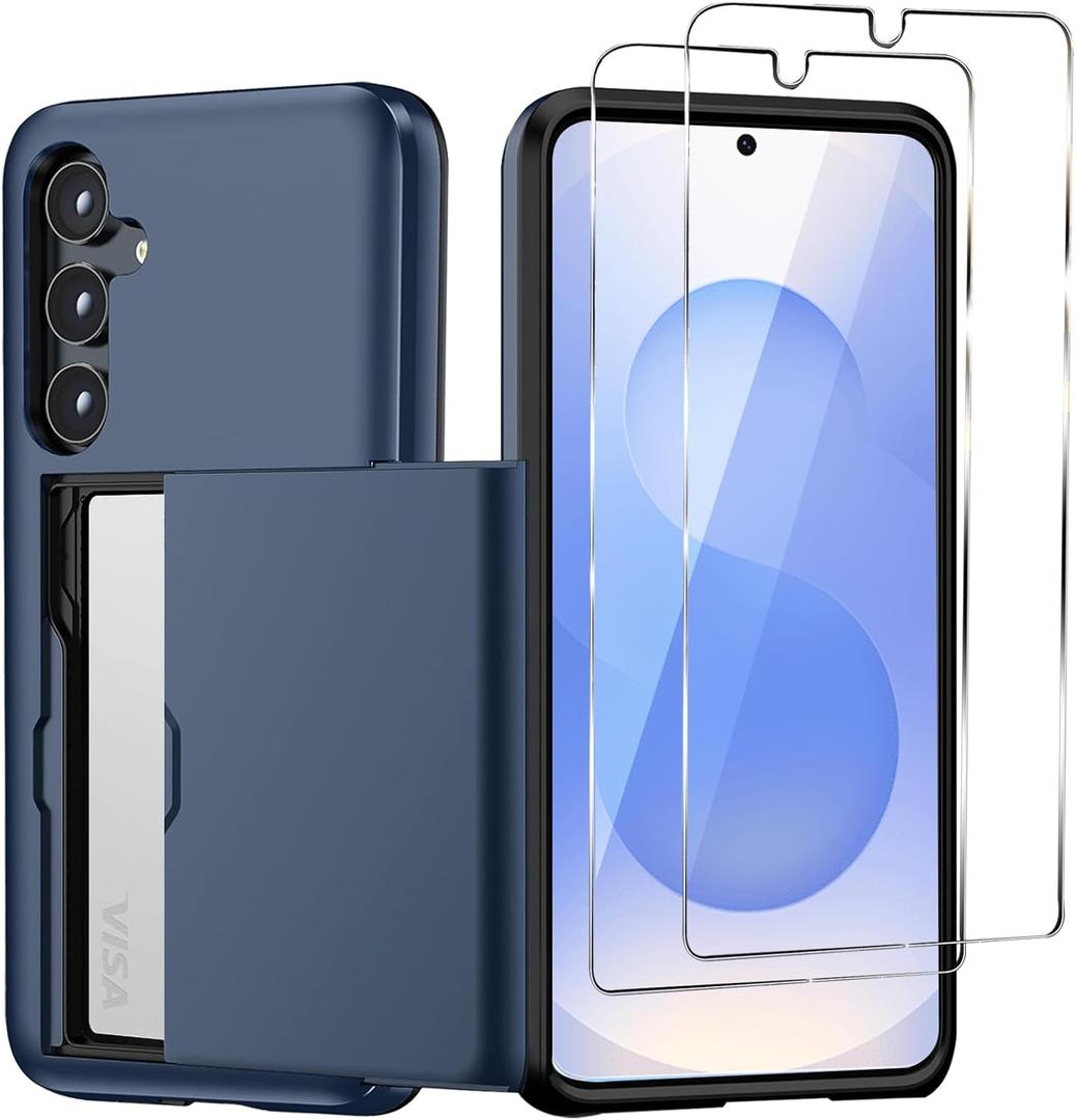 for Samsung Galaxy S25 Plus/S25+ Wallet Case with Card Holder, 2X Screen Protector Dual Layer Heavy Duty Protective Hidden Card Slot Slim Case for Galaxy S25 Plus 6.7" 2025 (Blue)