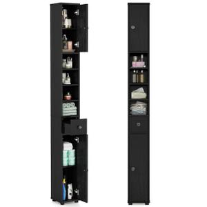 Tangkula Tall Slim Bathroom Storage Cabinet Linen Tower w/Drawer Adjustable Shelves