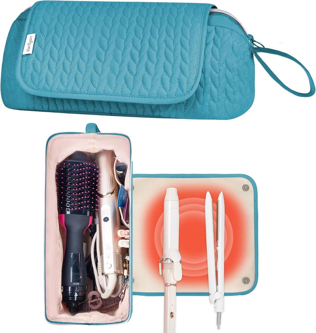 Hair Tools Travel Bag Karsyon Heat Resistant Mat Case Hot Tools Straightener, Curling Iron,Hair Dryers,Haircare Accessories Travel Essentials for Women 2 in 1 Organizer Bags(Teal)