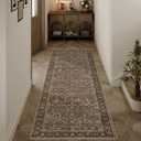 HUGEAR 2x6 Runner Rug Machine Washable Brown Hallway Area Rugs Indoor Accent Rugs Floral Mid Pile Carpet Distressed Soft Thicker Throw Rug Bedroom Office Dining Kitchen Laundry Non Slip