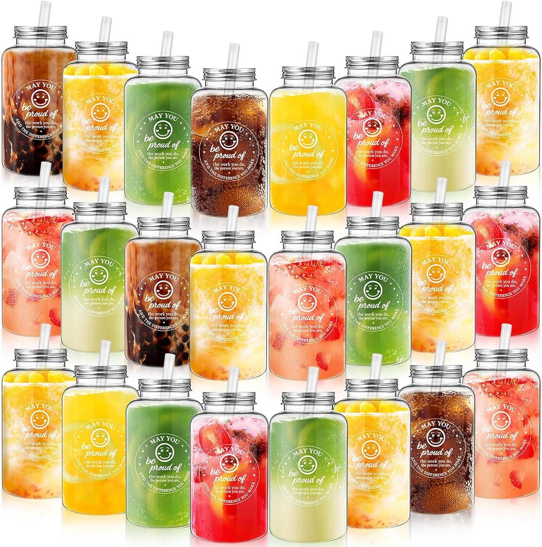 24 Pcs Employee Appreciation Gifts Bulk Thank You Cups for Coworkers 17 oz Plastic Inspirational Reusable Tumbler with Lid Straw for Staff Coworker Teacher Nurses