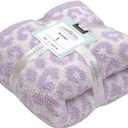 bearberry Fuzzy Leopard Knitted Throw Blanket Soft Cozy Warm Microfiber Blanket for Couch Sofa Bed Travel (Purple/Cream, 51"x70")