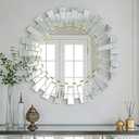 MYOTA Round Decorative Mirror - 26" Sunburst Sun Mirrors for Wall Decor with Gold 3D Beveled Glass Frame, Modern Wall Art Accent for Living Room, Bedroom, Fireplace, Entryway, Dining Room