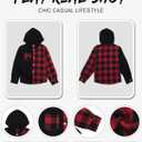 Boys Flannel Shirts Plaid Hoodie: Button Down Long Sleeve Shirt Fall Winter Fashion Lightweight Hooded Jacket Coats (6-7 Years, Black + Red)