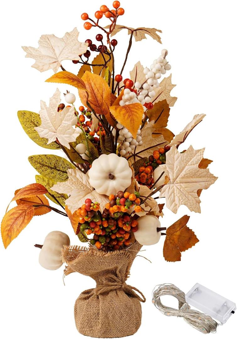 CRCZK Thanksgiving Maple Leaf Table Tree Decoration Thanksgiving Pumpkin Artificial Tree Decorations Inddoor Fall Table Centerpiece Decor for Party Home Kitchen Autumn Tray