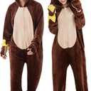 Ezuwail Unisex Animal Onesie for Adults,Cute Cosplay One Piece Pajamas, Soft Flannel Halloween Costume for Men and Women (Brown, S)