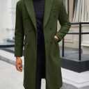 Yousify Mens Double Breasted Trench Coat Notched Lapel Mid Long Peacoat Winter Casual Business Overcoat (L)